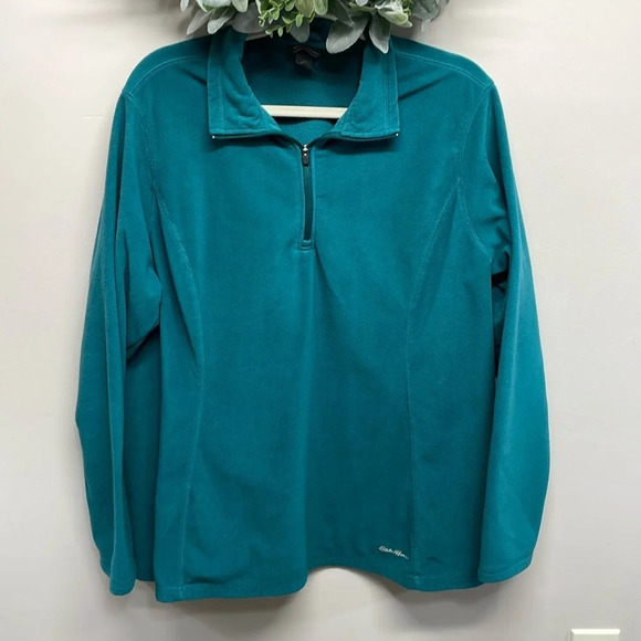 Eddie Bauer Quarter Zip Fleece Pullover Green 2XL - Picture 1 of 15